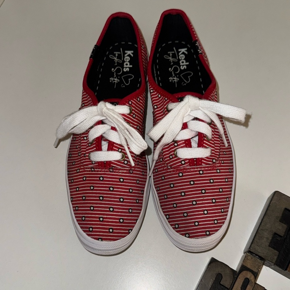 KEDS x TAYLOR SWIFT ‘Champion’ Women’s Red & White Polka Dot/Striped Sneakers